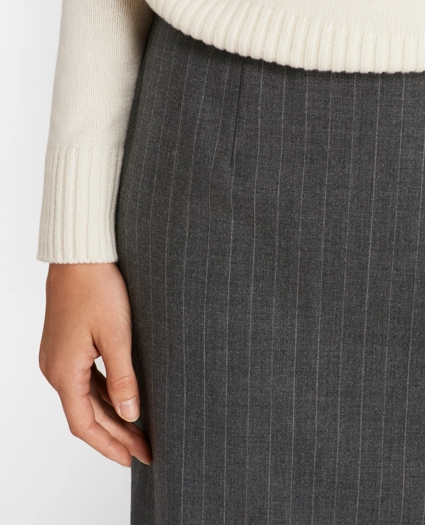 Pinstripe Stretch Wool Faux Wrap Skirt, image 4