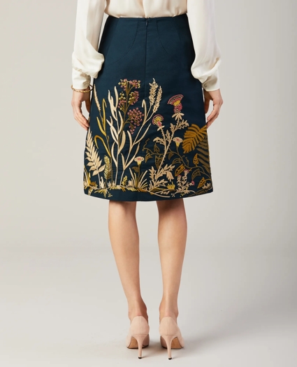 Floral-Embroidered Stretch Cotton Canvas Skirt, image 3