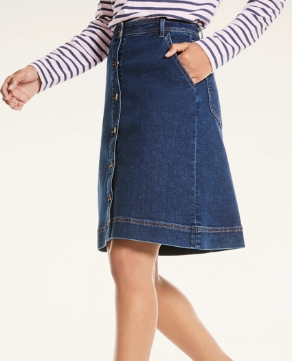 Denim Button-Front A-Line Skirt, image 1