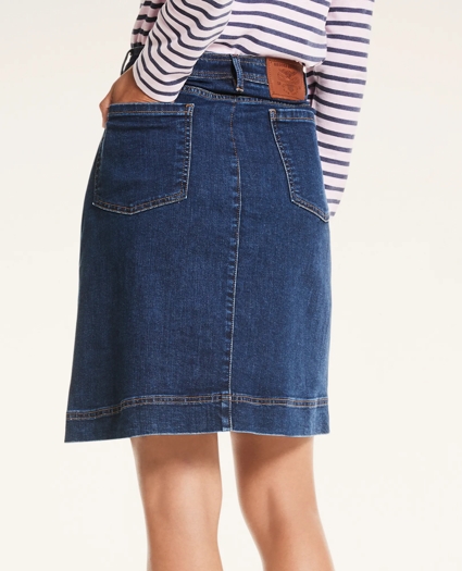 Denim Button-Front A-Line Skirt, image 3