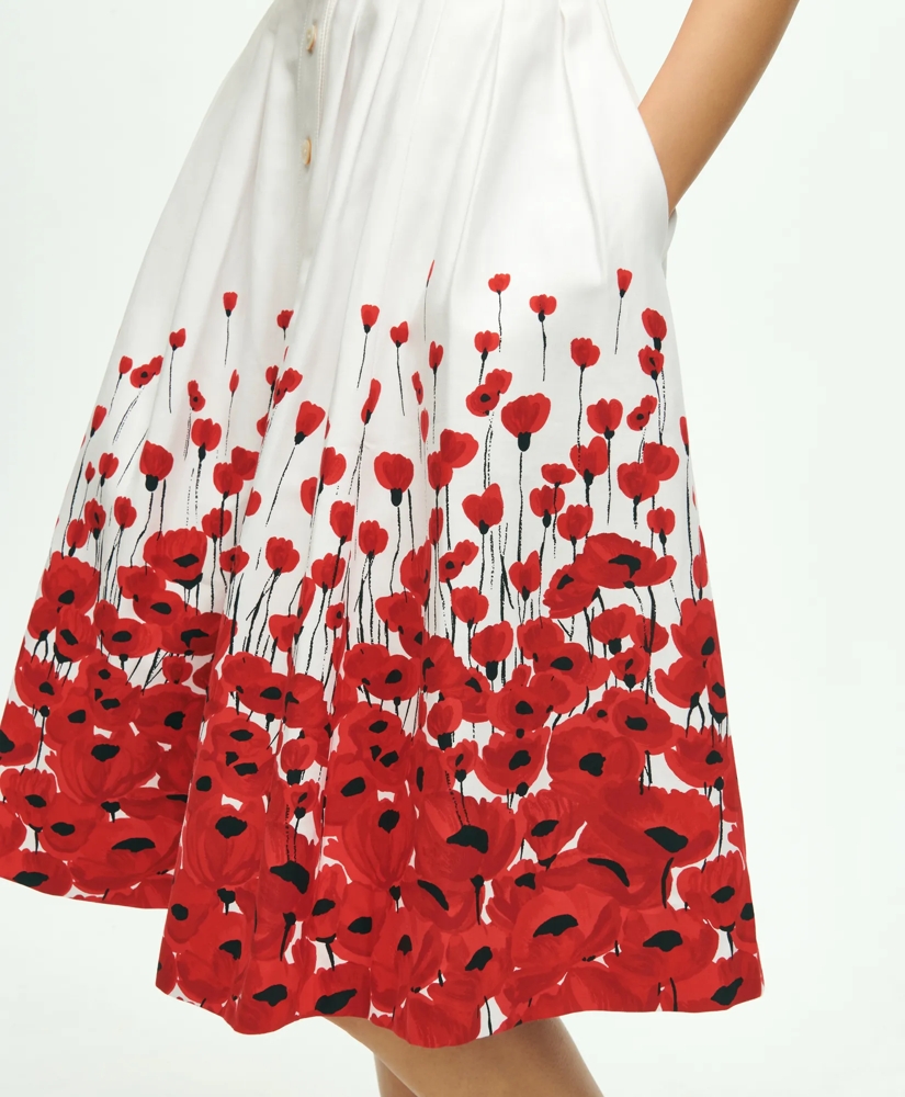 Stretch Cotton Poppy Print Flare Skirt