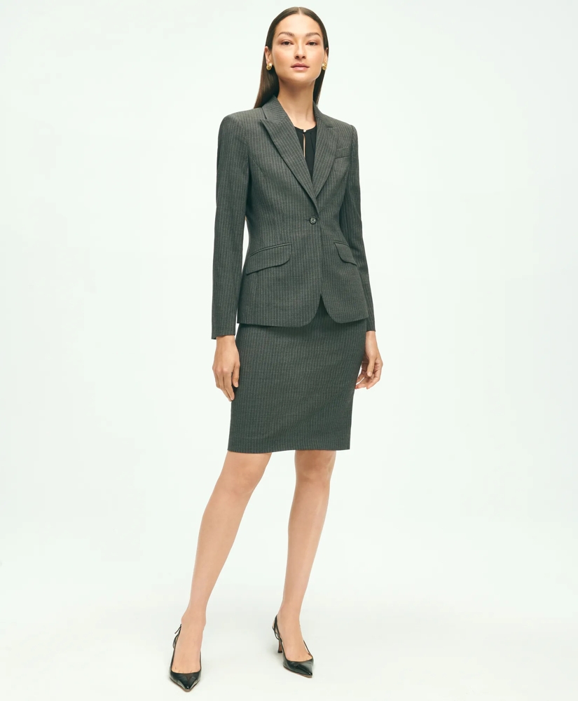 Stretch Wool Pinstripe Pencil Skirt, image 2