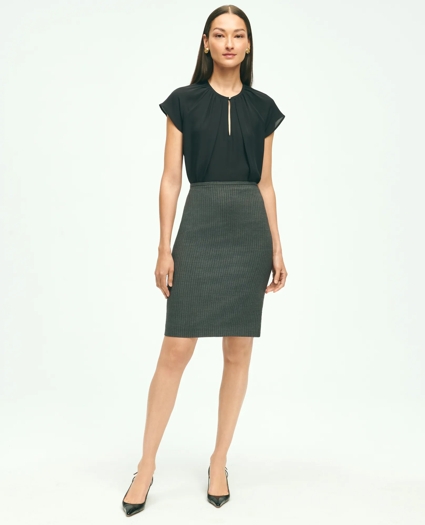 Stretch Wool Pinstripe Pencil Skirt, image 3