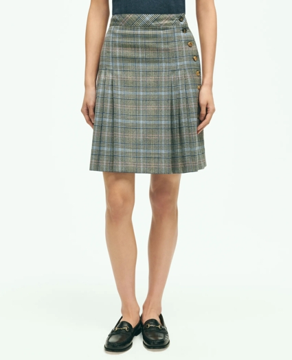 Stretch Wool Prince of Wales A-Line Pleated Skirt, image 1