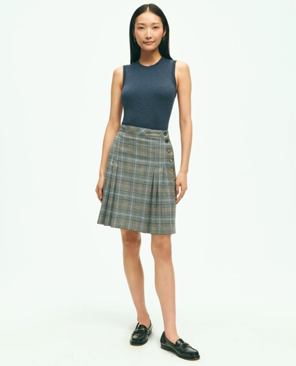 Stretch Wool Prince of Wales A-Line Pleated Skirt, image 2