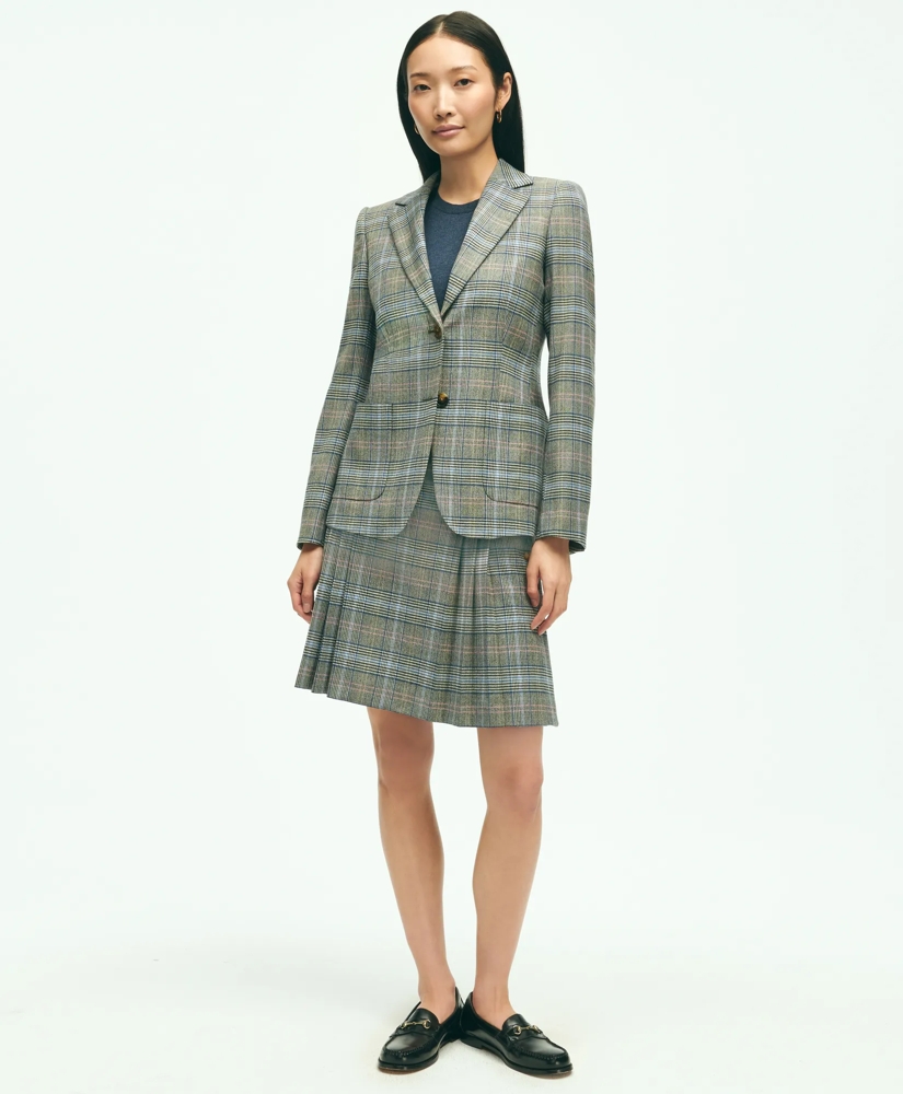 Stretch Wool Prince of Wales A-Line Pleated Skirt, image 3