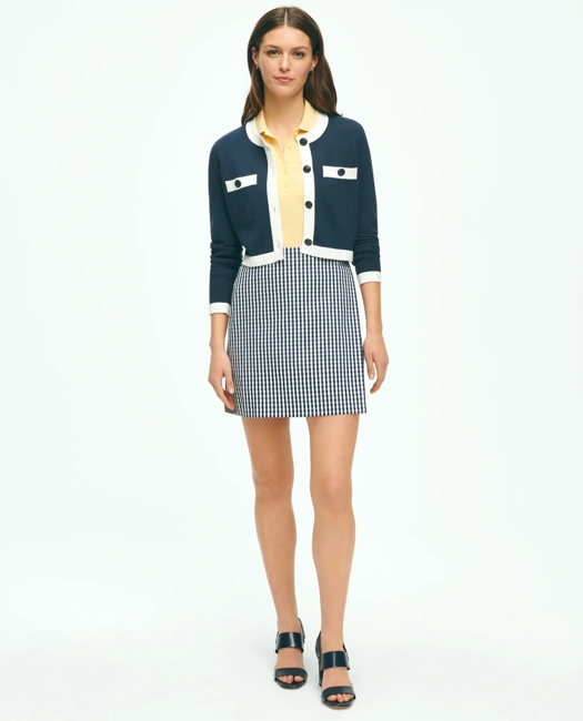 Gingham Side-Zip Pant In Bi-Stretch Cotton Twill