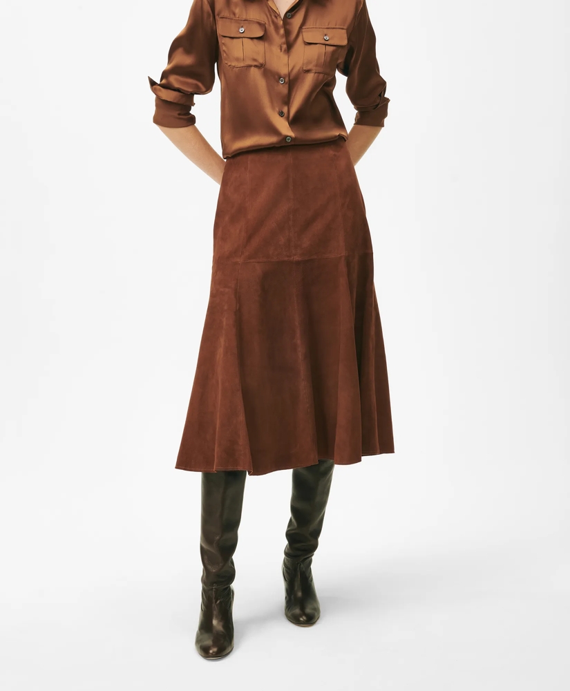 Fluted Hem Skirt in Suede, image 3