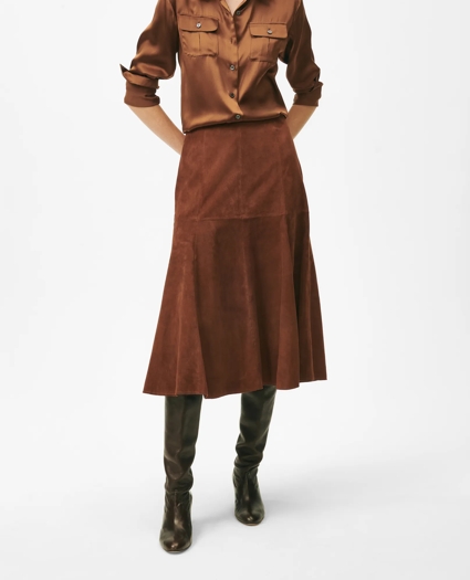 Fluted Hem Skirt in Suede, image 3