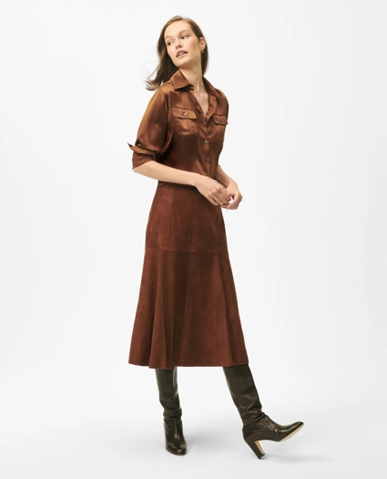 Fluted Hem Skirt in Suede, image 1