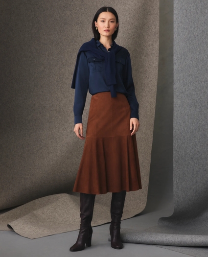 Fluted Hem Skirt in Suede, image 2