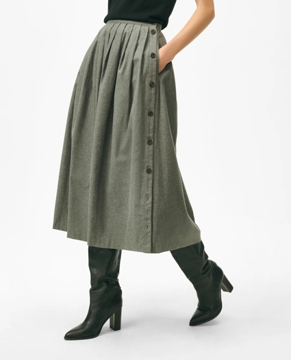 A-Line Pleated Flannel Skirt with Side-Seam Buttons, image 3