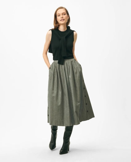 A-Line Pleated Flannel Skirt with Side-Seam Buttons, image 1