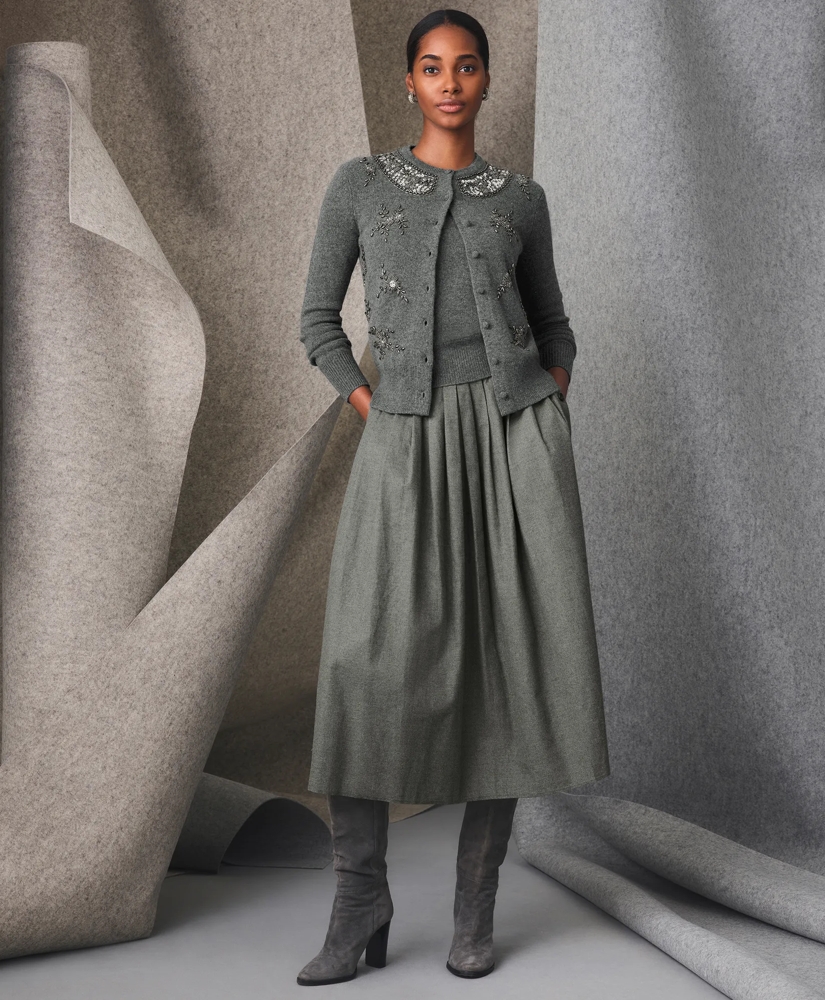 A-Line Pleated Flannel Skirt with Side-Seam Buttons, image 2