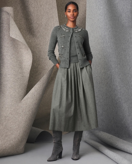 A-Line Pleated Flannel Skirt with Side-Seam Buttons, image 2