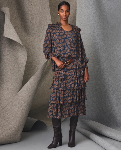 Tiered Skirt in Paisley Chiffon, image 2