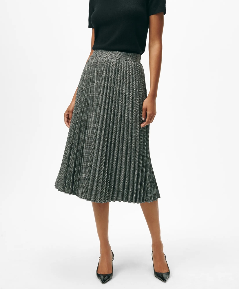 Pleated A-Line Skirt in Glen Plaid Wool Blend, image 3