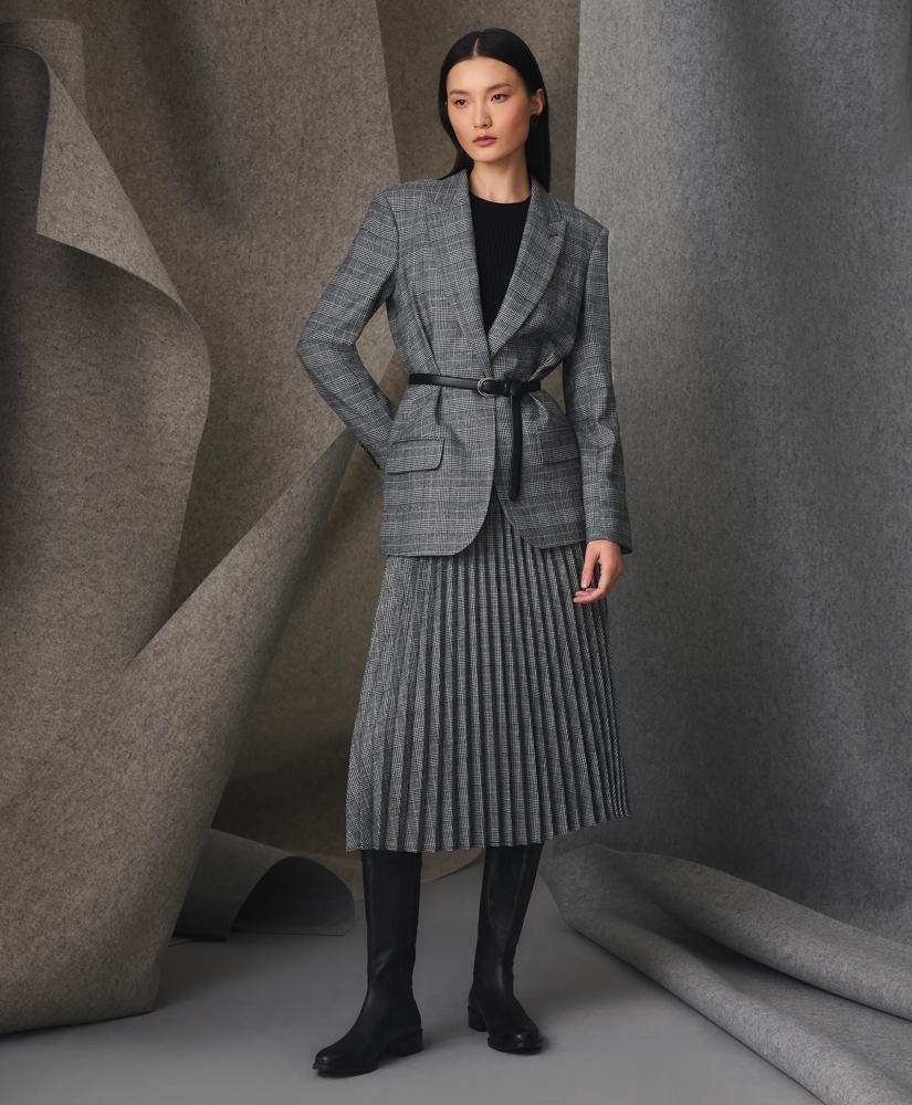 Pleated A-Line Skirt in Glen Plaid Wool Blend, image 2