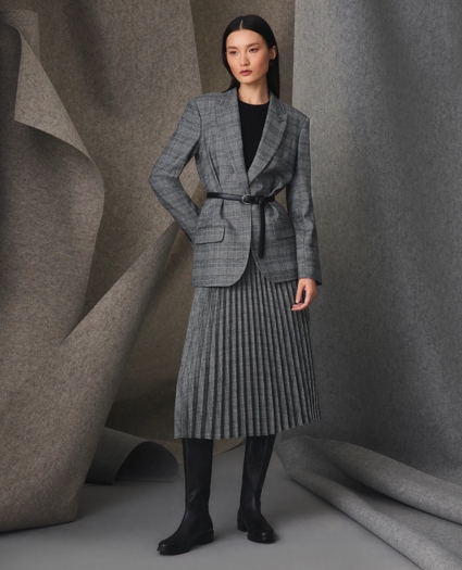 Pleated A-Line Skirt in Glen Plaid Wool Blend, image 2