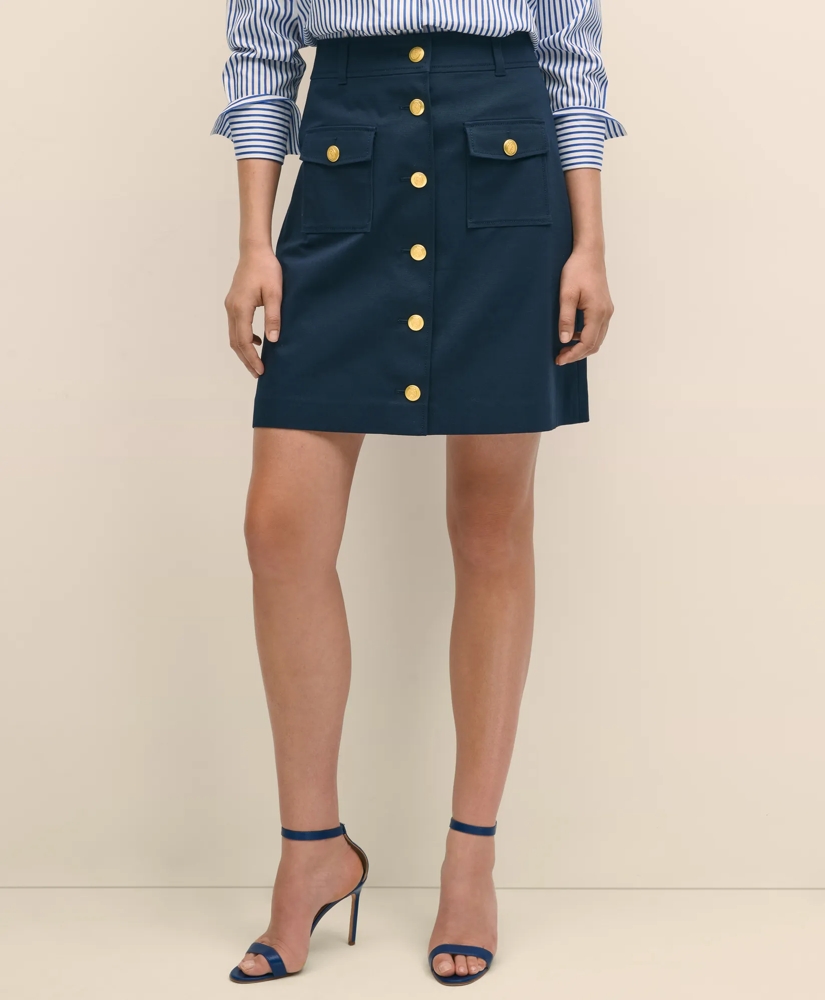 A-Line Button-Front Skirt in Cotton Faille, image 3