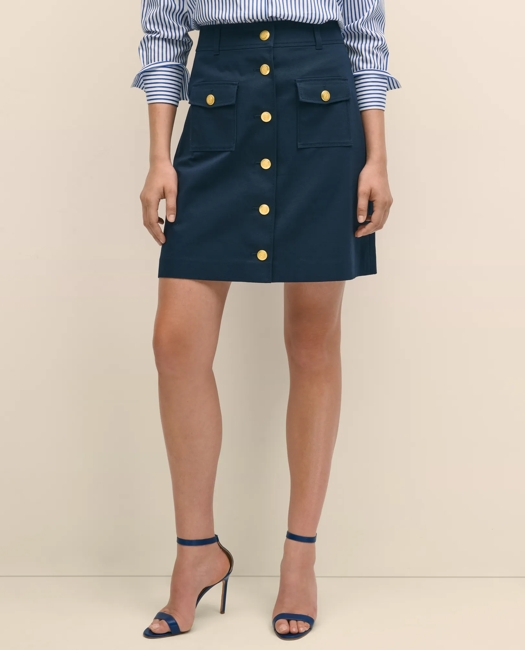 A-Line Button-Front Skirt in Cotton Faille