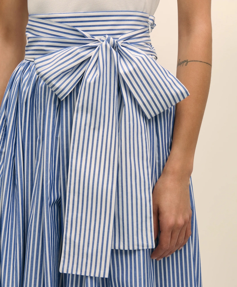 Bow Waist Pleated Maxi Skirt in Striped Cotton, image 4