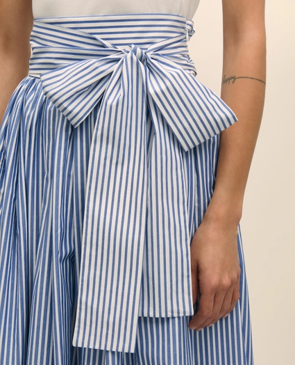 Bow Waist Pleated Maxi Skirt in Striped Cotton, image 4