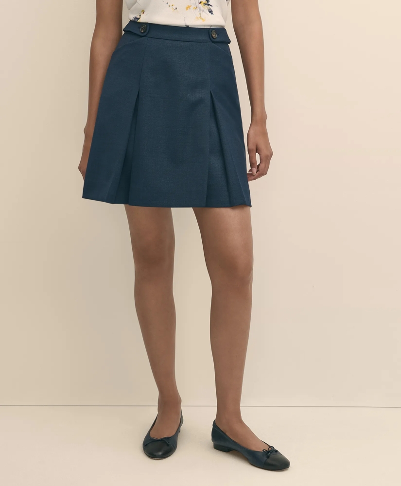 Wool Blend Pleated Hopsack A-Line Skirt, image 2