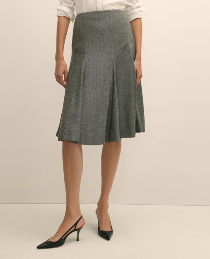 Wool-Blend Pleated Herringbone Skirt, image 2