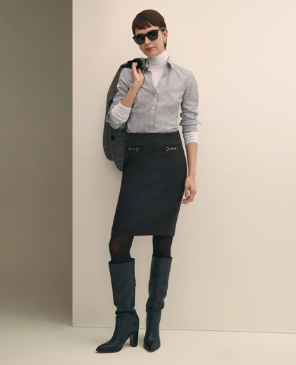 Wool Blend Horsebit-Trim Pencil Skirt, image 1