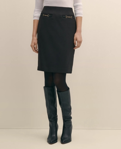 Wool Blend Horsebit-Trim Pencil Skirt, image 2