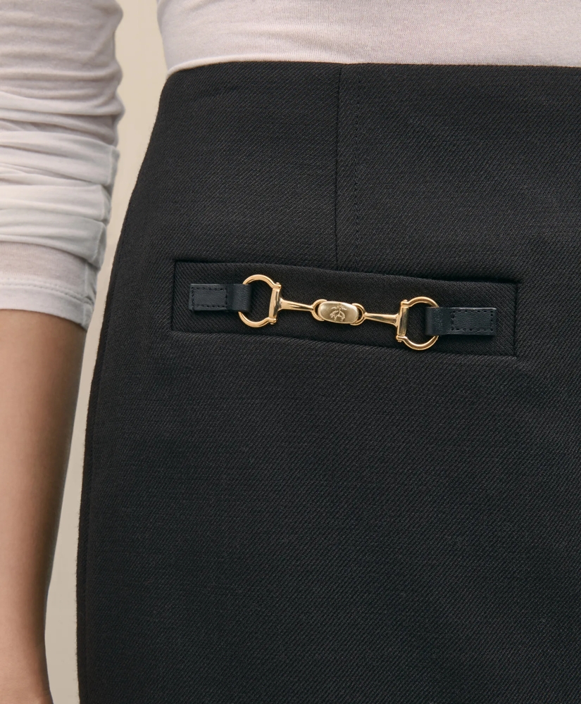 Wool Blend Horsebit-Trim Pencil Skirt, image 3