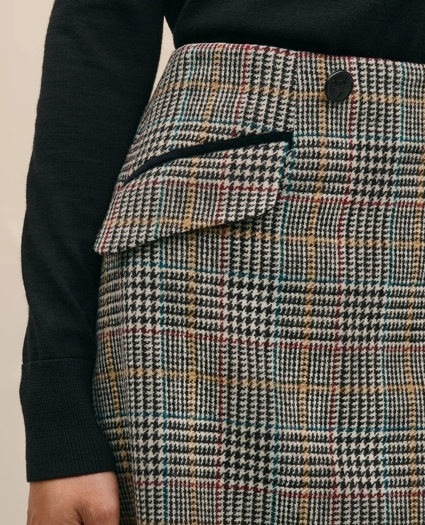 Wool Multi-Check Wrap Mini Skirt, image 2
