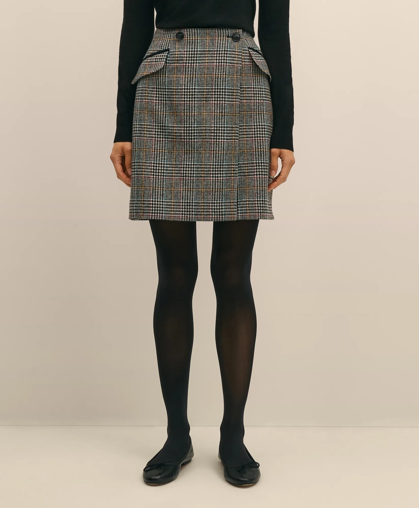Wool Multi-Check Wrap Mini Skirt, image 3