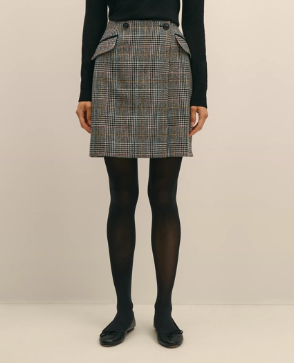 Wool Multi-Check Wrap Mini Skirt, image 3