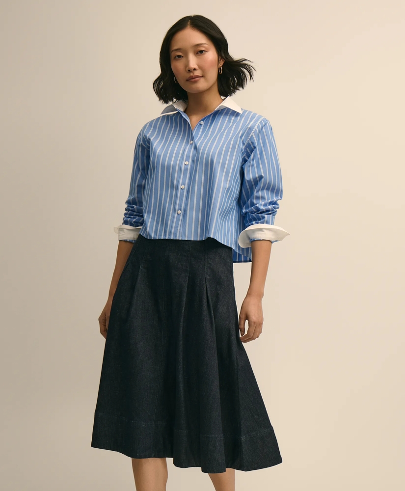 Cotton Blend A-Line Denim Skirt, image 3
