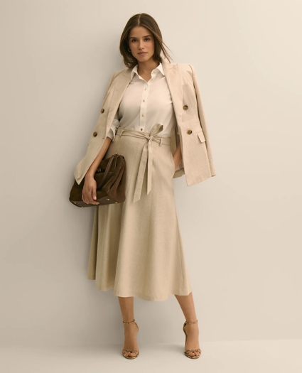 Linen-Blend Belted A-Line Skirt, image 1
