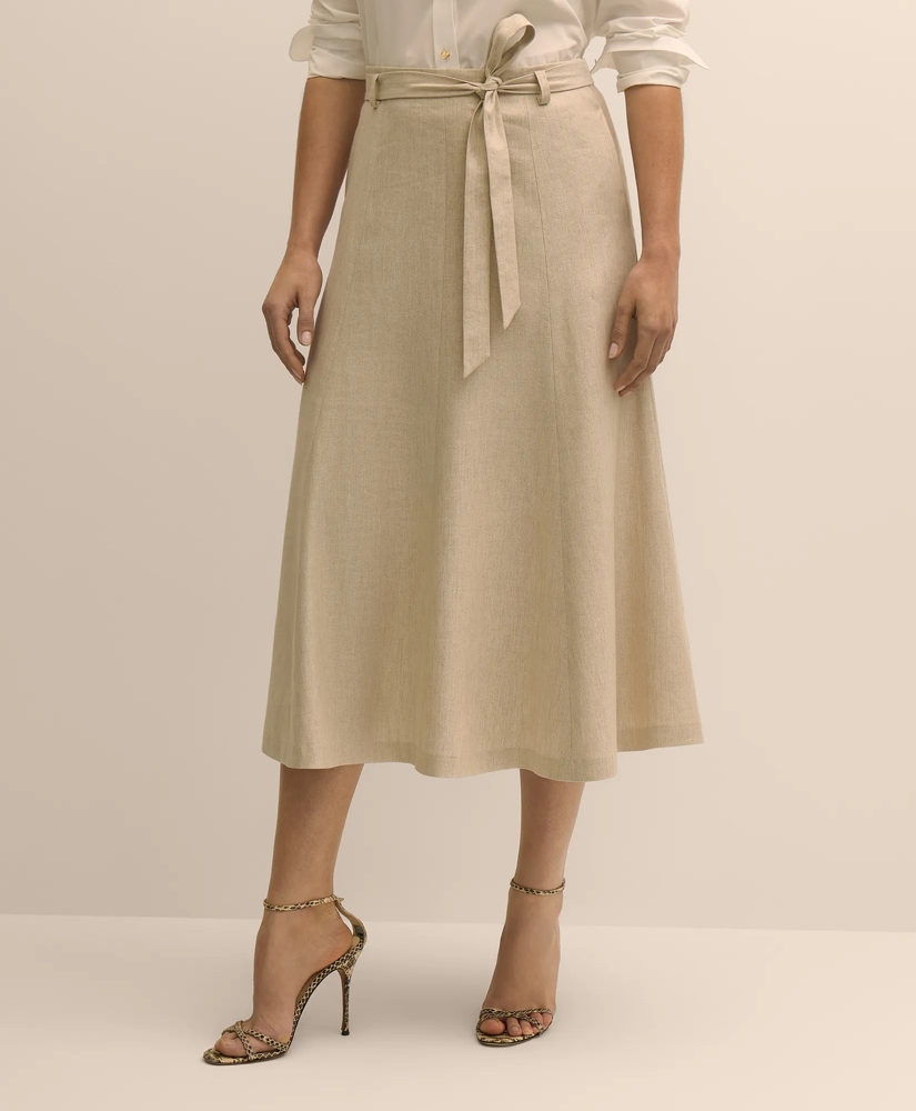 Linen-Blend Belted A-Line Skirt, image 2