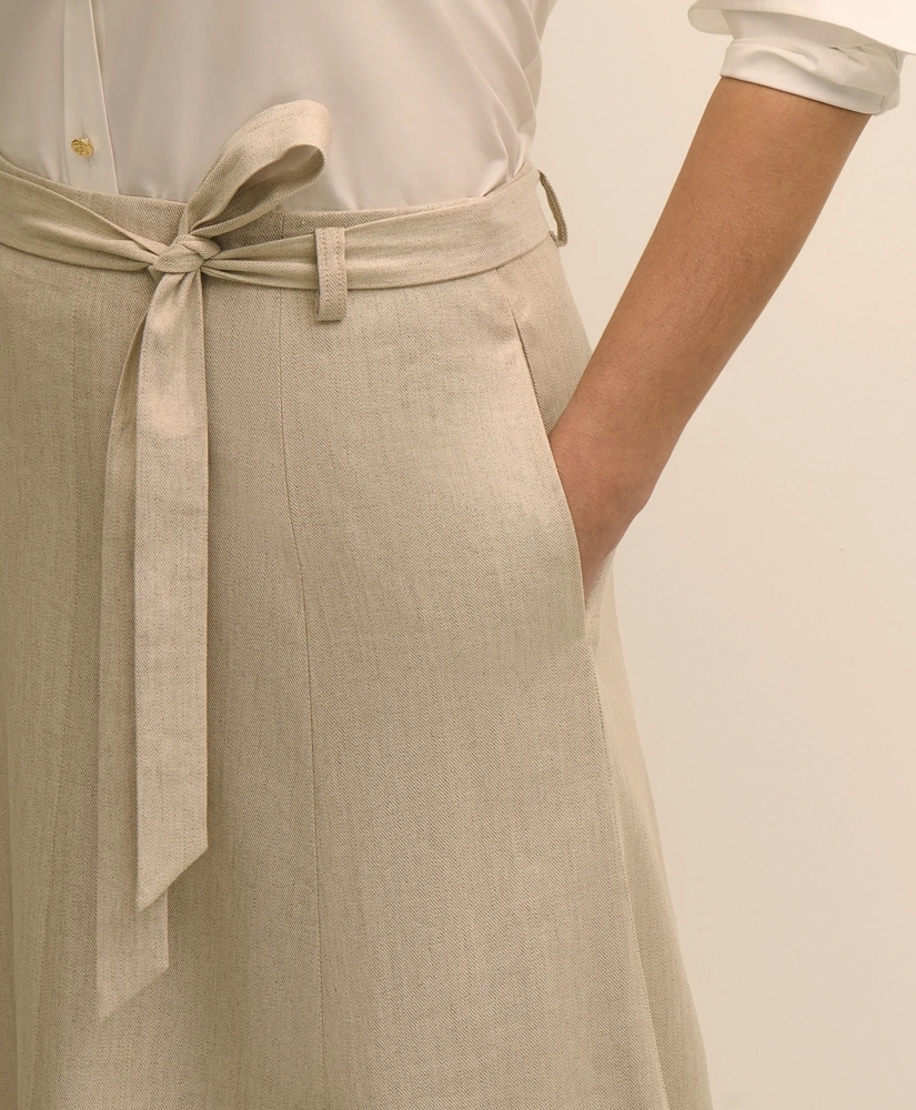 Linen-Blend Belted A-Line Skirt, image 3