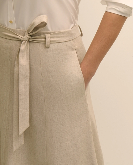 Linen-Blend Belted A-Line Skirt, image 3