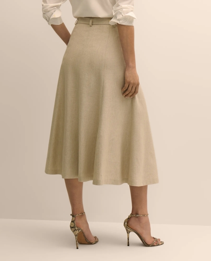 Linen-Blend Belted A-Line Skirt, image 4