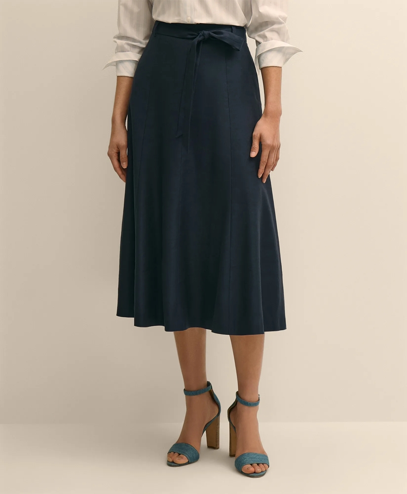 Linen-Blend Belted A-Line Skirt, image 2