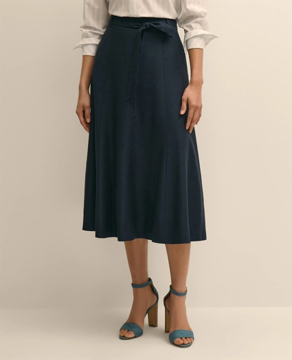 Linen-Blend Belted A-Line Skirt, image 2