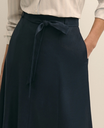 Linen-Blend Belted A-Line Skirt, image 4