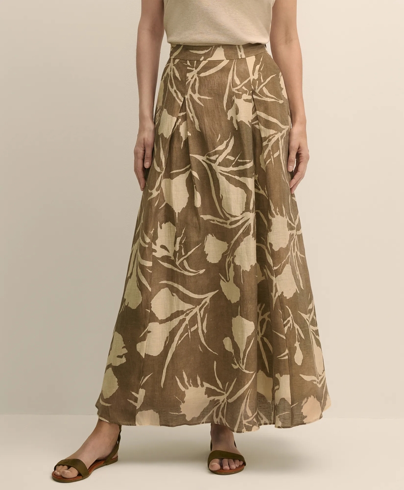 Linen-Blend Pleated Floral A-Line Skirt, image 3