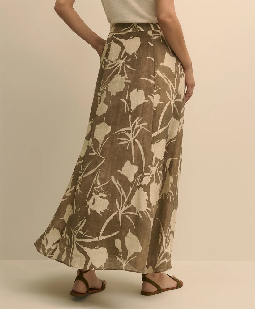 Linen-Blend Pleated Floral A-Line Skirt, image 4