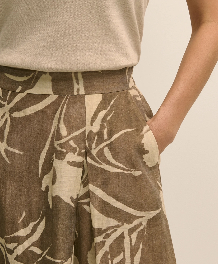Linen-Blend Pleated Floral A-Line Skirt, image 5