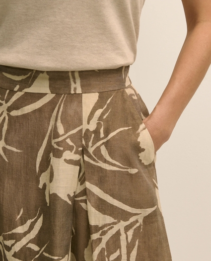 Linen-Blend Pleated Floral A-Line Skirt, image 5