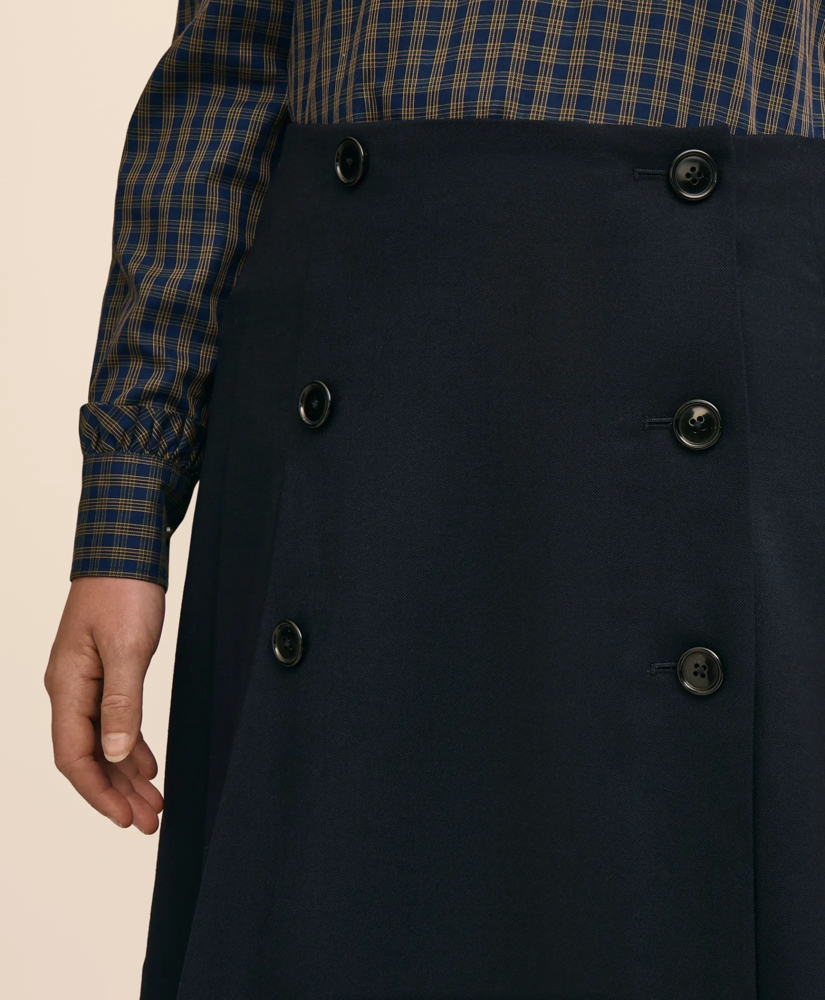 Wool Blend Button-Front Pleated Skirt, image 4