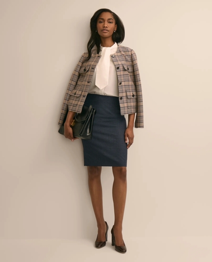 Wool-Blend Birdseye Pencil Skirt, image 1